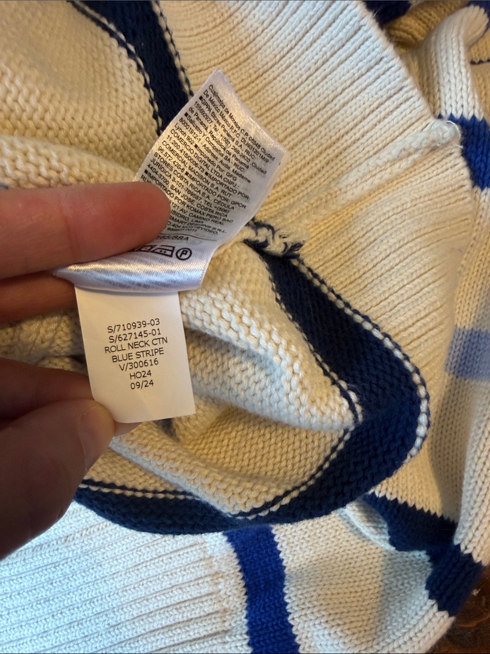Gap Roll Neck Cotton Blue Stripe Sweater Nautical - Picture 8 of 8